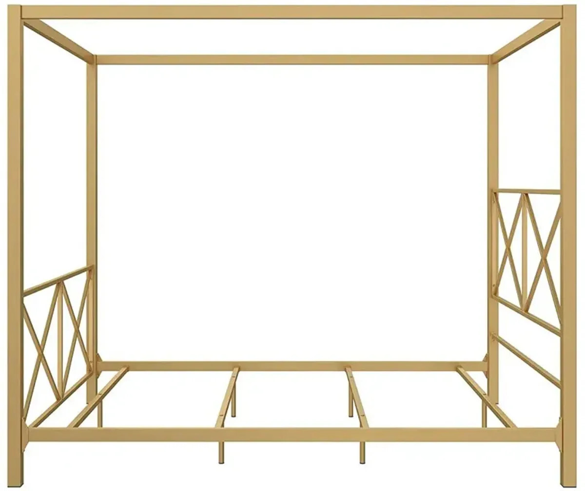 Hivvago Queen size Modern Gold Metal Canopy Bed Frame with Headboard and Footboard