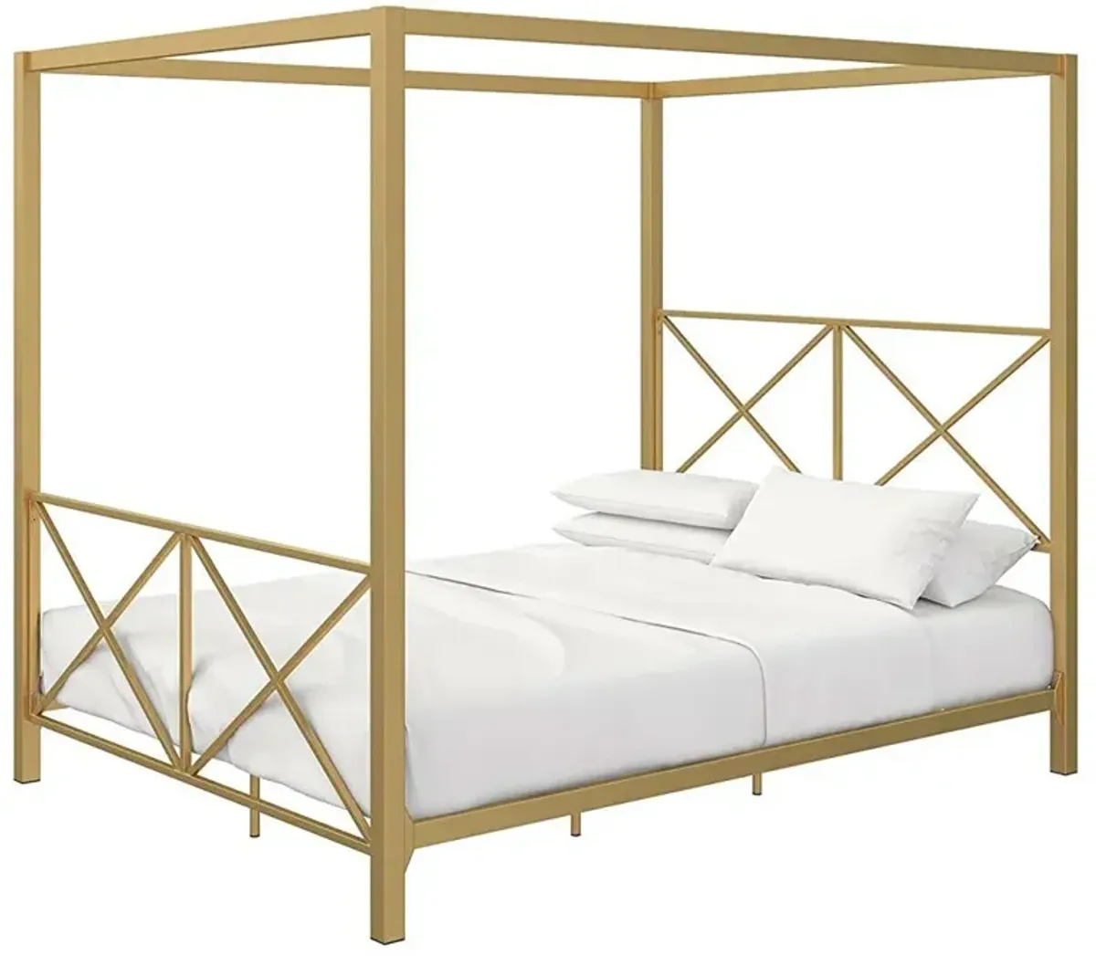 Hivvago Queen size Modern Gold Metal Canopy Bed Frame with Headboard and Footboard