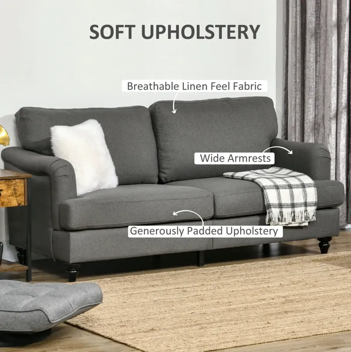 Slate Gray Seating: Versatile Loveseat with Wooden Legs