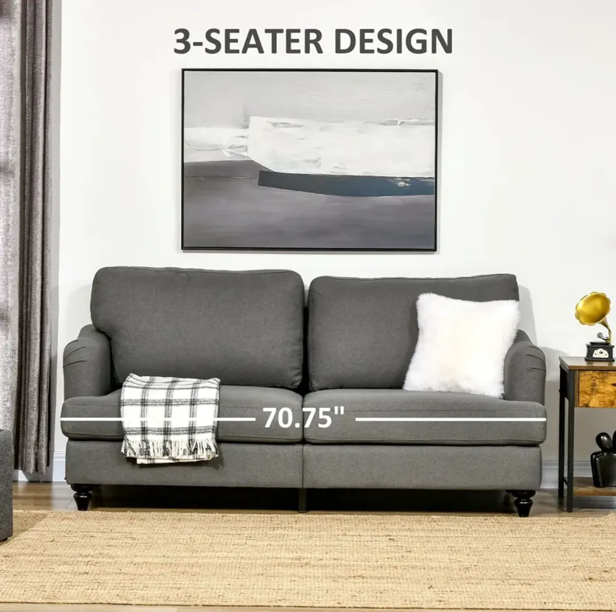 Slate Gray Seating: Versatile Loveseat with Wooden Legs