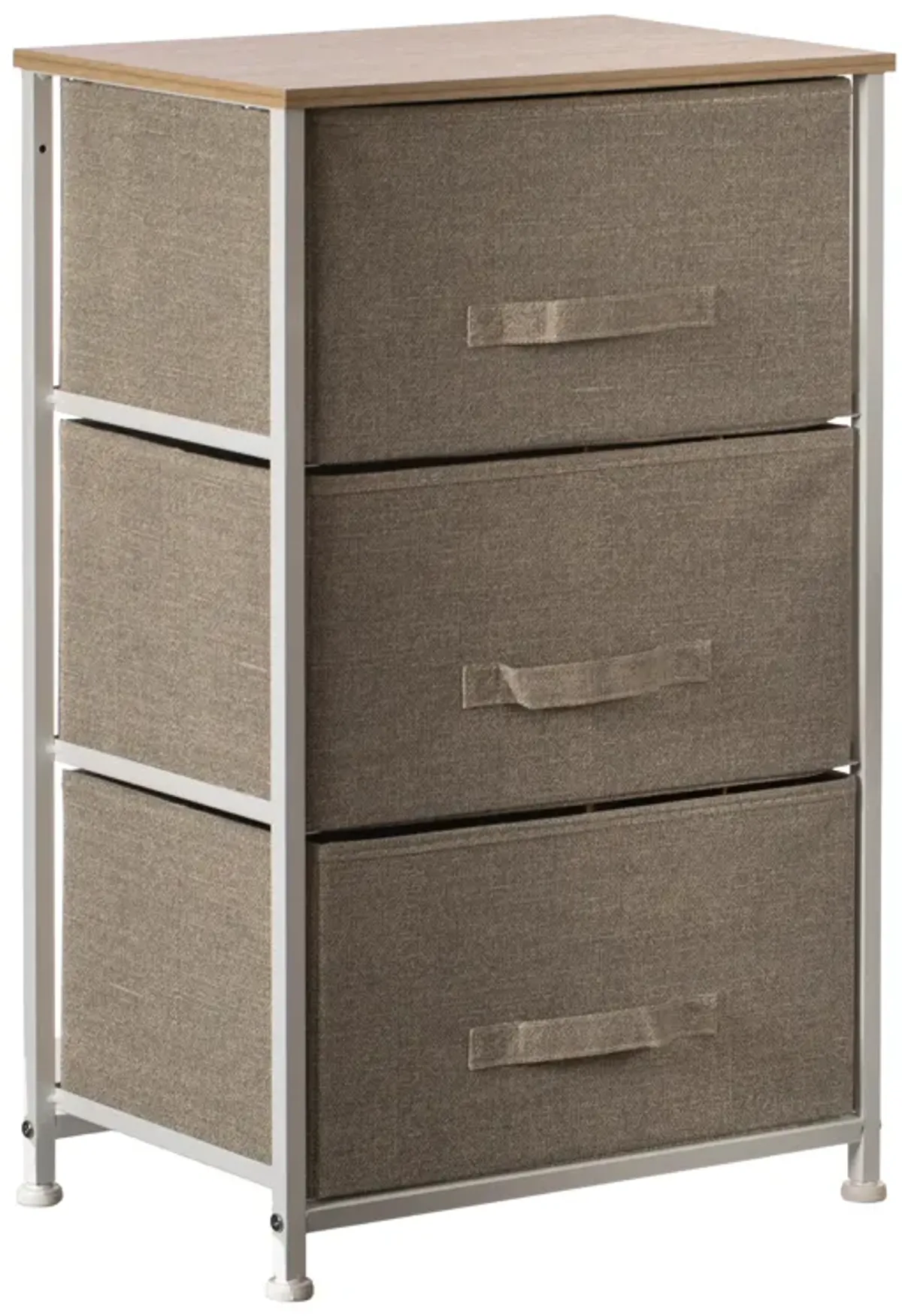 Sand Bins and White Frame Three Storage Night Chest and Storage Chest, Beige, 3 Drawers