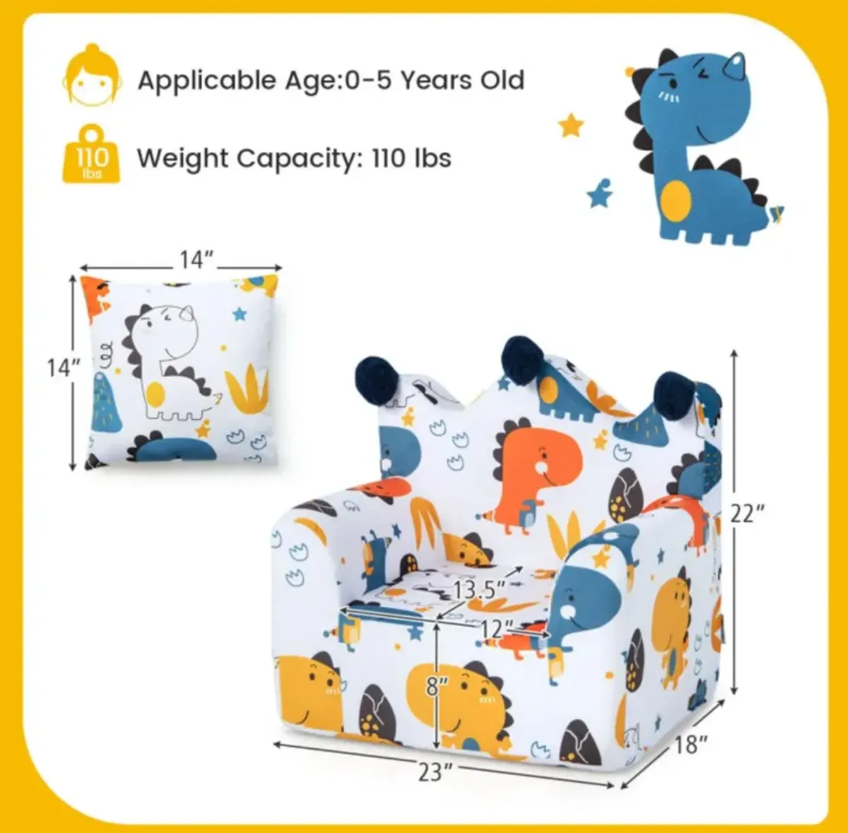 Hivvago High-density Padding Kids Sofa with Armrest and Extra Pillow