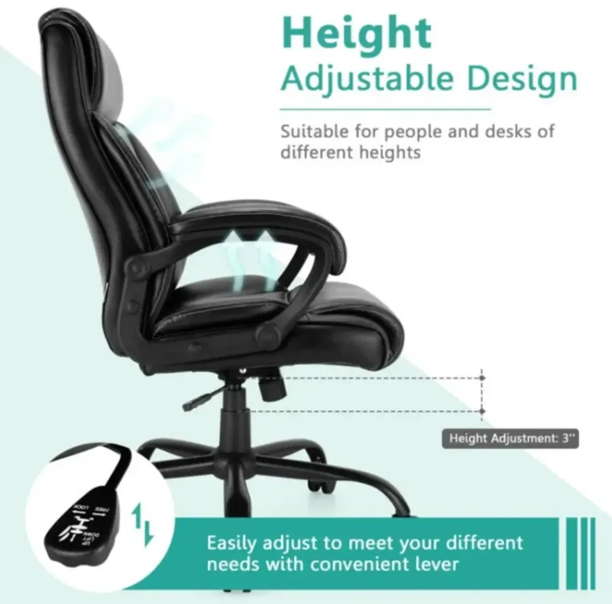 400 Pounds Big and Tall Adjustable High Back Leather Office Chair