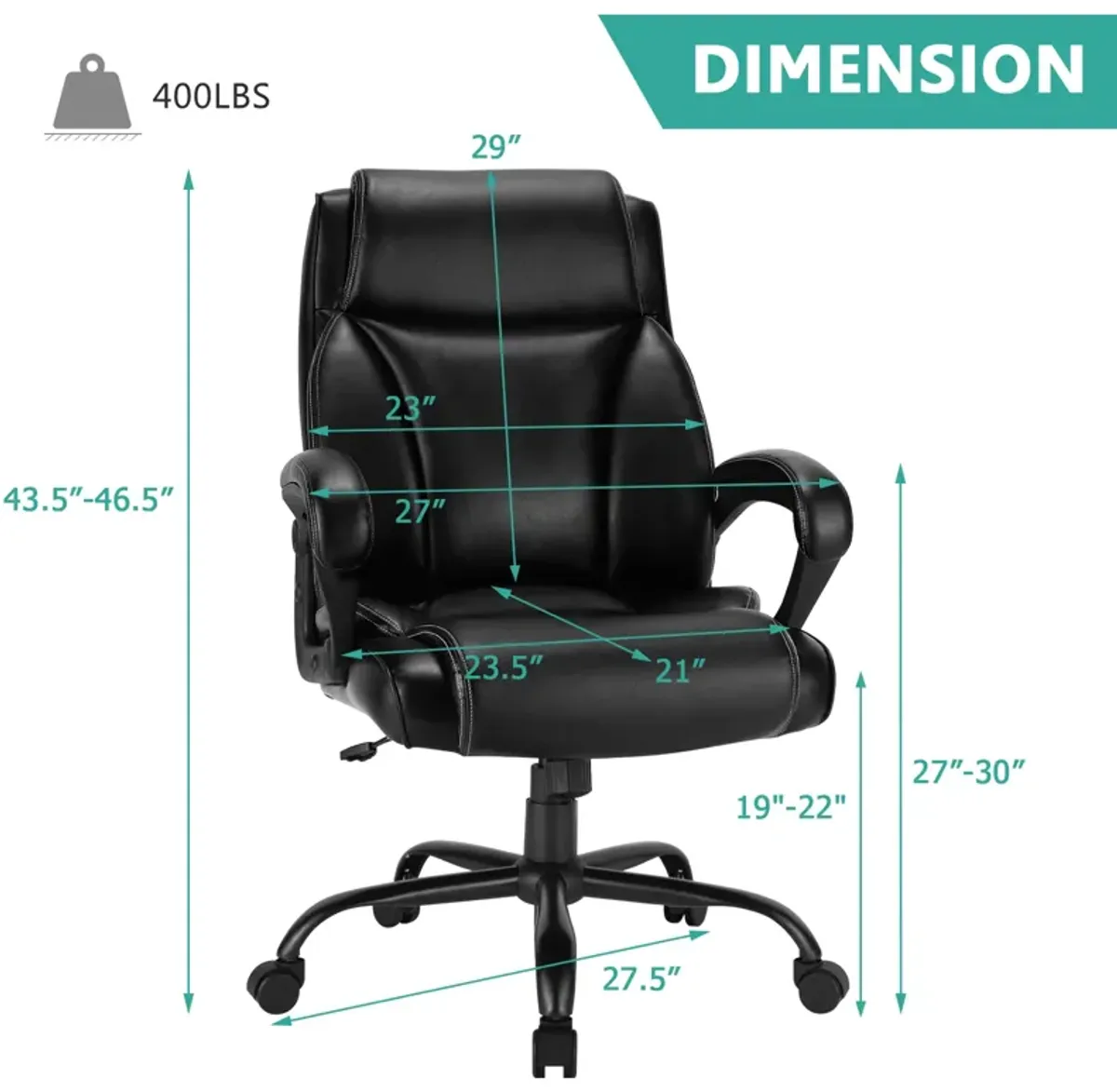 400 Pounds Big and Tall Adjustable High Back Leather Office Chair