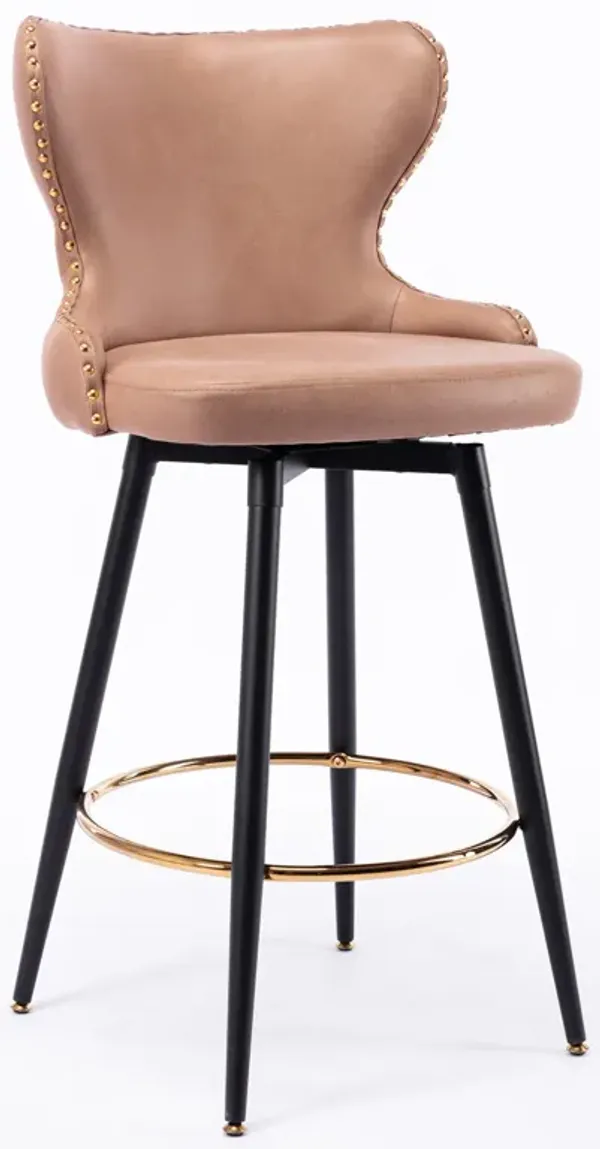 Hivvago 2 Pcs 180° Swivel Bar Stool Modern Tufted Leather Fabric Bar Chair with Metal Legs