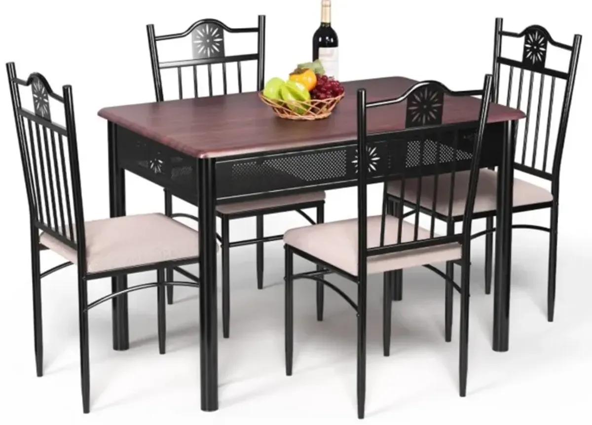 Hivvago 5 Pieces Dining Set Wood Metal Table and 4 Chairs with Cushions