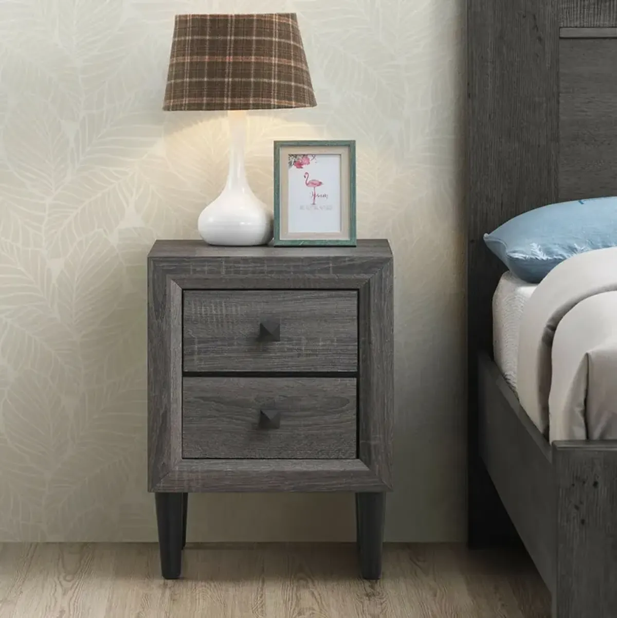 Multipurpose Retro Bedside Nightstand with 2 Drawers