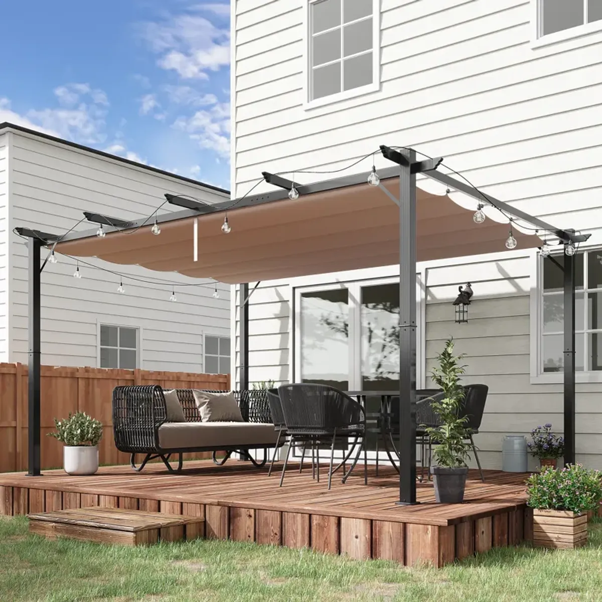 Outsunny 10' x 13' Aluminum Patio Pergola with Retractable Pergola Canopy, Backyard Shade Shelter for Porch, Outdoor Party, Garden, Grill Gazebo, Charcoal Gray