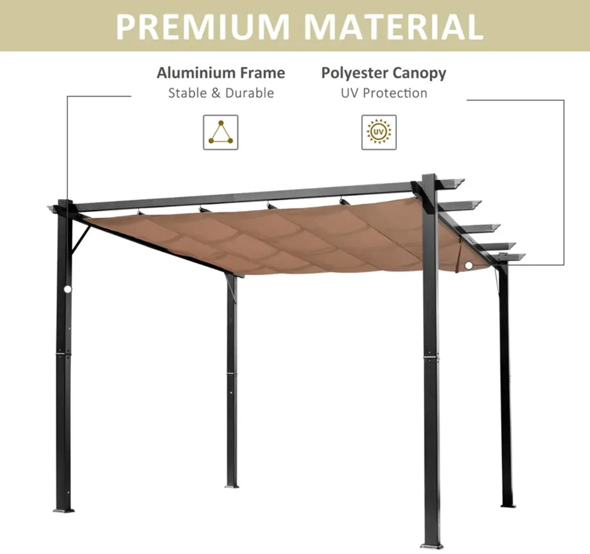 Outsunny 10' x 13' Aluminum Patio Pergola with Retractable Pergola Canopy, Backyard Shade Shelter for Porch, Outdoor Party, Garden, Grill Gazebo, Charcoal Gray