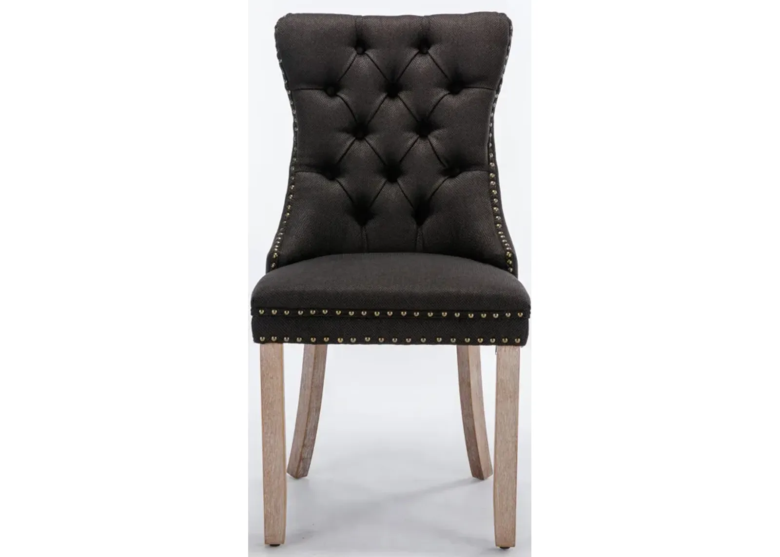 Modern Highend Tufted Dining Chairs, Black Linen, Set of 2