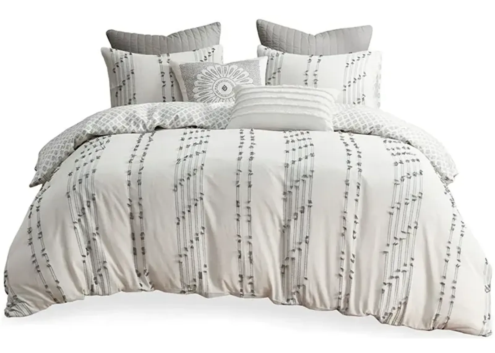 Gracie Mills Trujillo 3-Piece Embroidered Stripes Cotton Jacquard Comforter Set