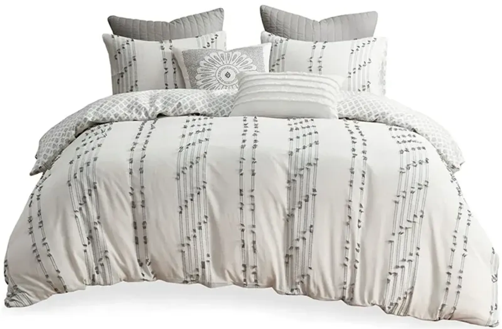 Gracie Mills Trujillo 3-Piece Embroidered Stripes Cotton Jacquard Comforter Set