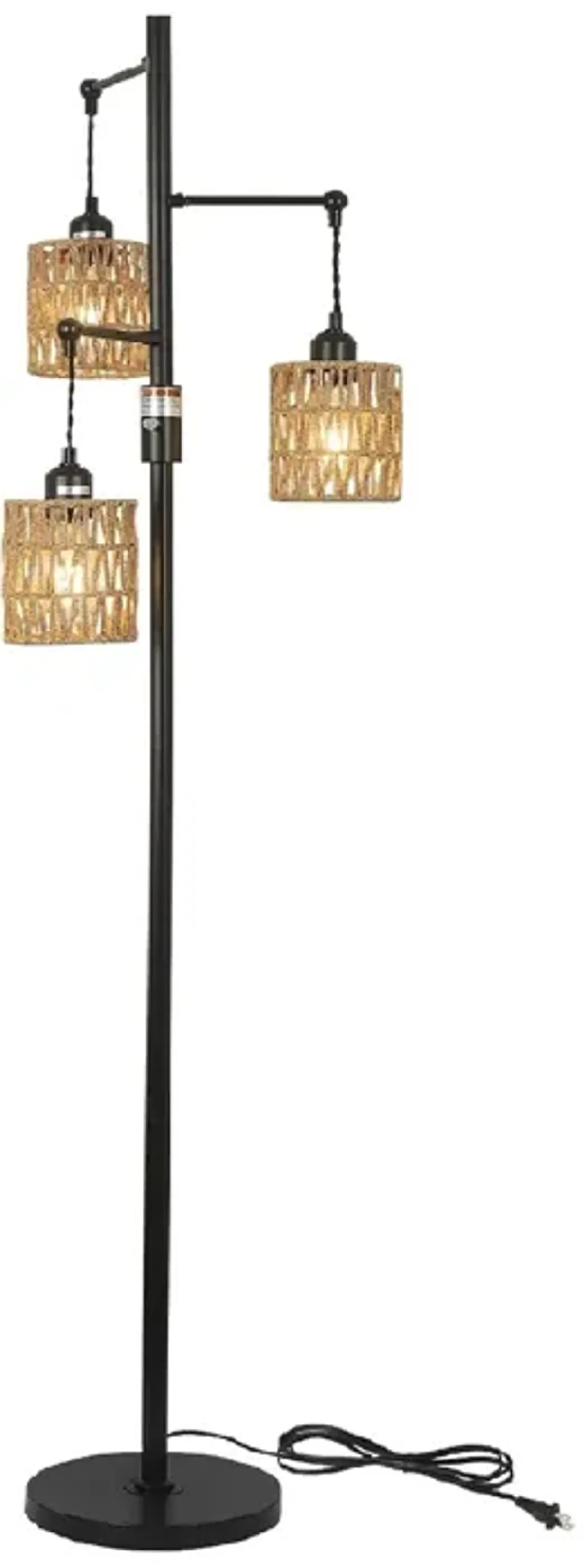 Farmhouse floor lamp comes with 3 hand-woven rattan lampshades for Living Room Bedroom Office