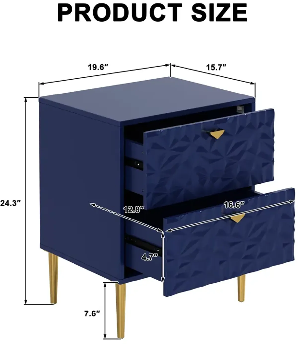 Green 2-Drawer Wood Nightstand with Tapered Support Legs