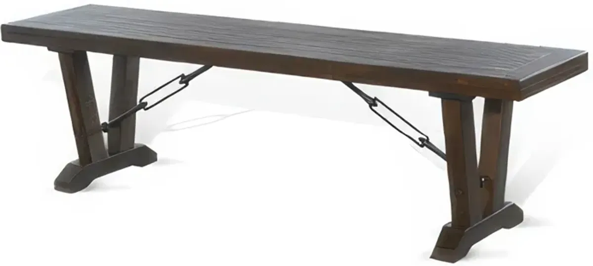 Flint Dining Bench with Turnbuckles, 70 Inch Dark Brown Mahogany Wood - Benzara