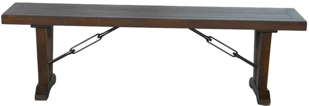 Flint Dining Bench with Turnbuckles, 70 Inch Dark Brown Mahogany Wood - Benzara