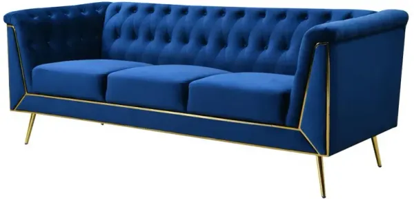 Best Master Furniture Ninian Blue Velvet with Gold Accent Sofa
