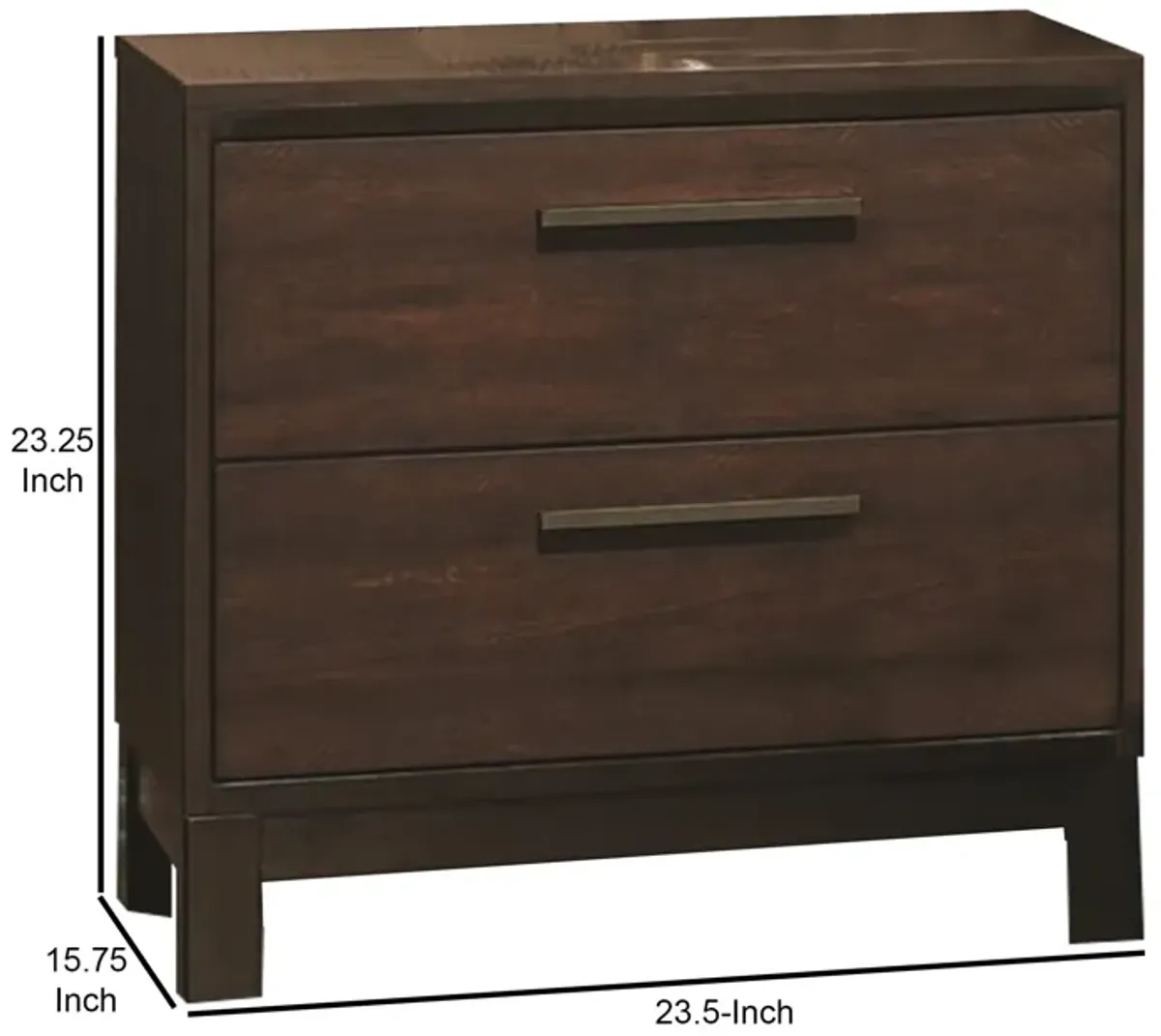 Wooden Nightstand with Two Drawers and Metal Bar Handles, Brown-Benzara