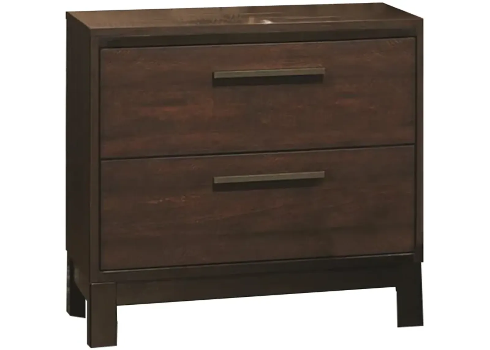 Wooden Nightstand with Two Drawers and Metal Bar Handles, Brown-Benzara