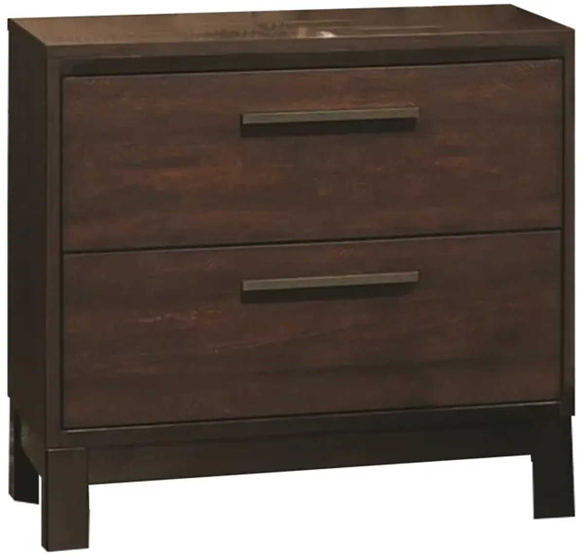 Wooden Nightstand with Two Drawers and Metal Bar Handles, Brown-Benzara