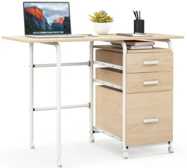 Hivvago Home Office Folding Computer Laptop Desk Wheeled with 3 Drawers