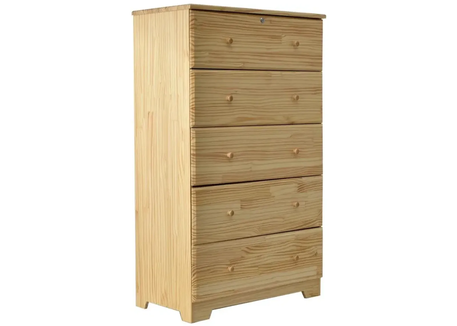 Better Home Products Isabela Solid Pine Wood 5 Drawer Chest Dresser in Natural