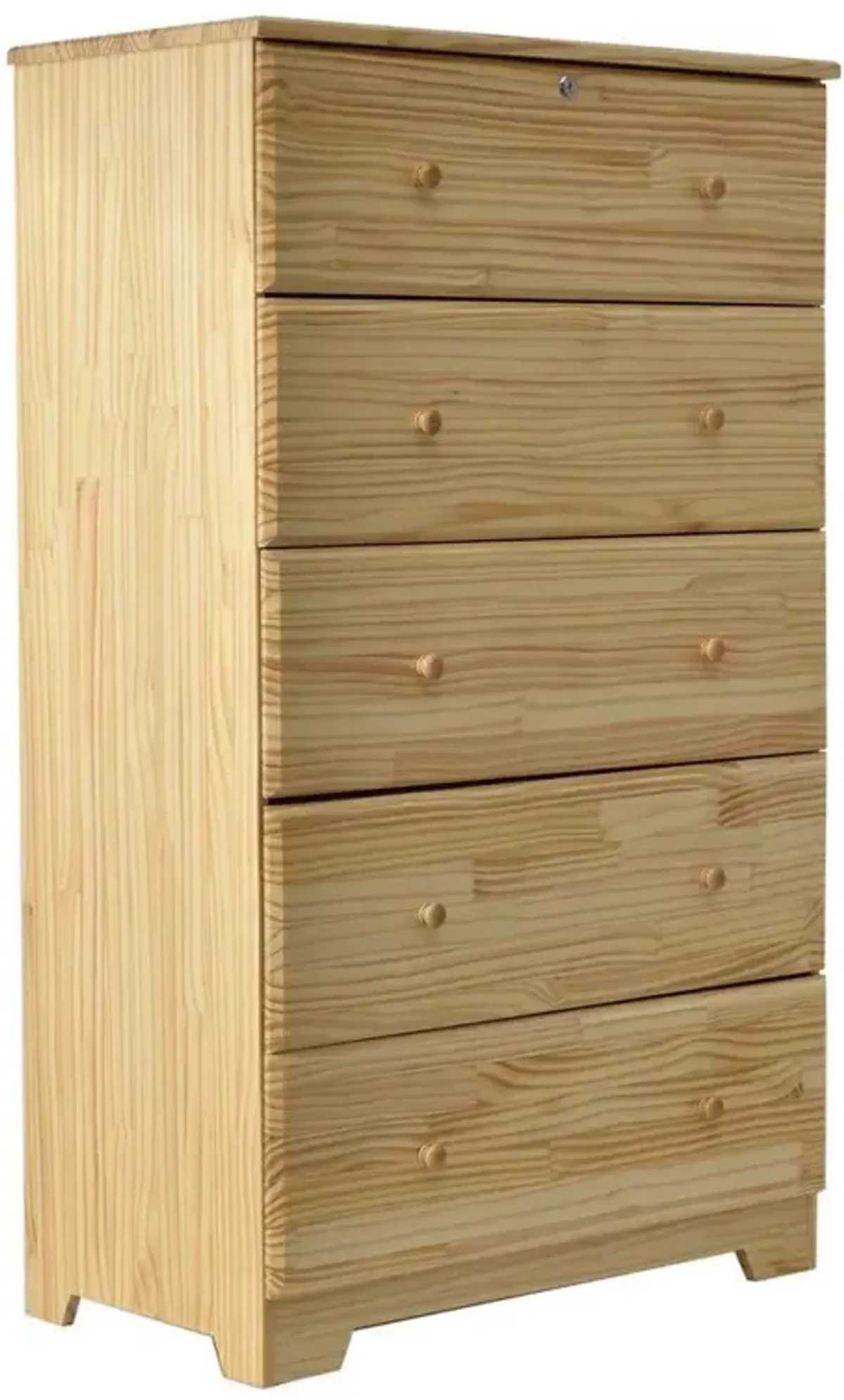 Better Home Products Isabela Solid Pine Wood 5 Drawer Chest Dresser in Natural