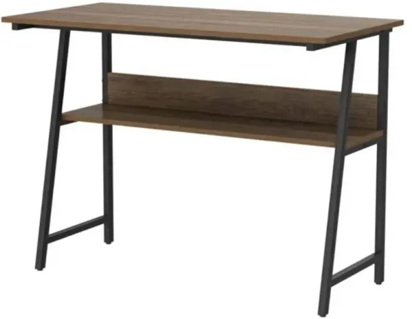 39-inch Home Office Laptop Computer Desk Table Black Metal Wood Top with Shelf