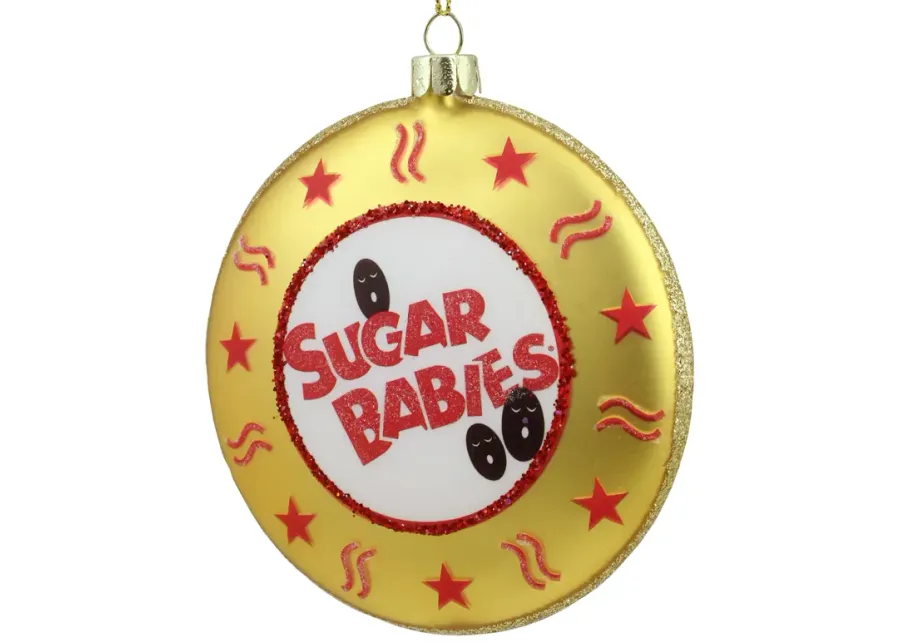 4" Gold and Red Tootsie Roll Sugar Babies Caramel Candies Disc Christmas Ornament