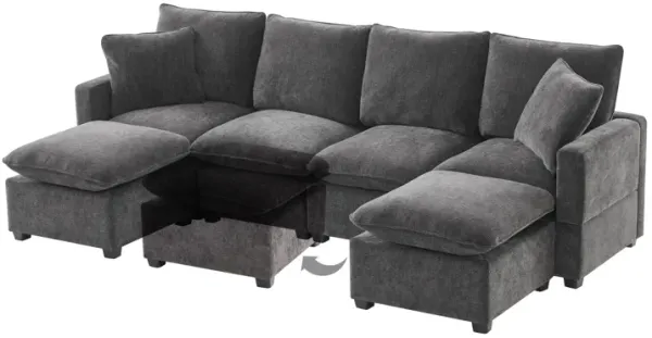 MONDAWE Freely Combinable Indoor Funiture Modern U Shape Modular Sofa, 6 Seat Chenille Sectional Couch Set with 2 Pillows Included