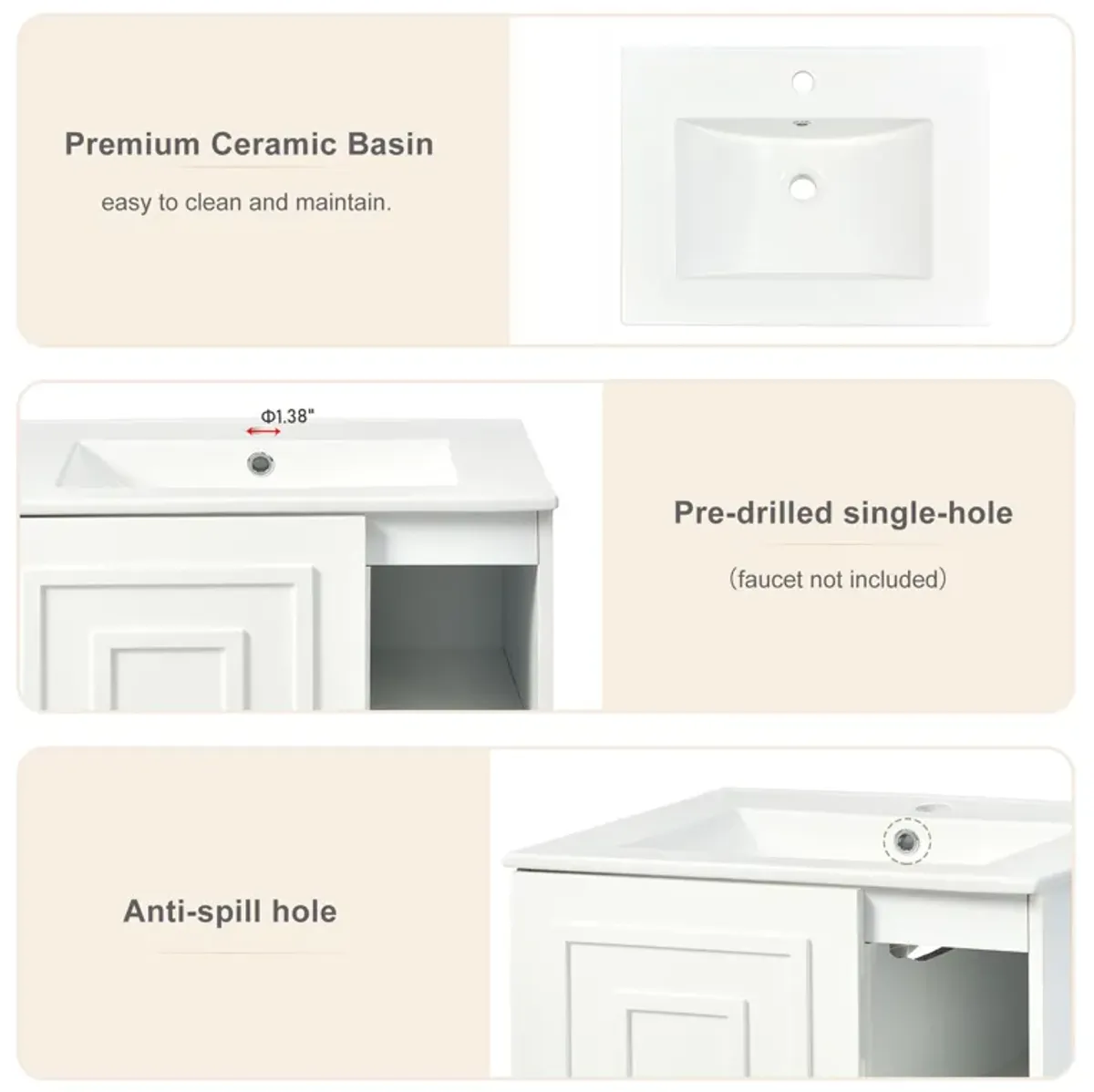 24inch Bathroom Vanity with Sink,Modern Bathroom Vanity Set,with Ceramic Sink,Gold Legs and Semi-Open Storage,for Small Space Bathroom(White)