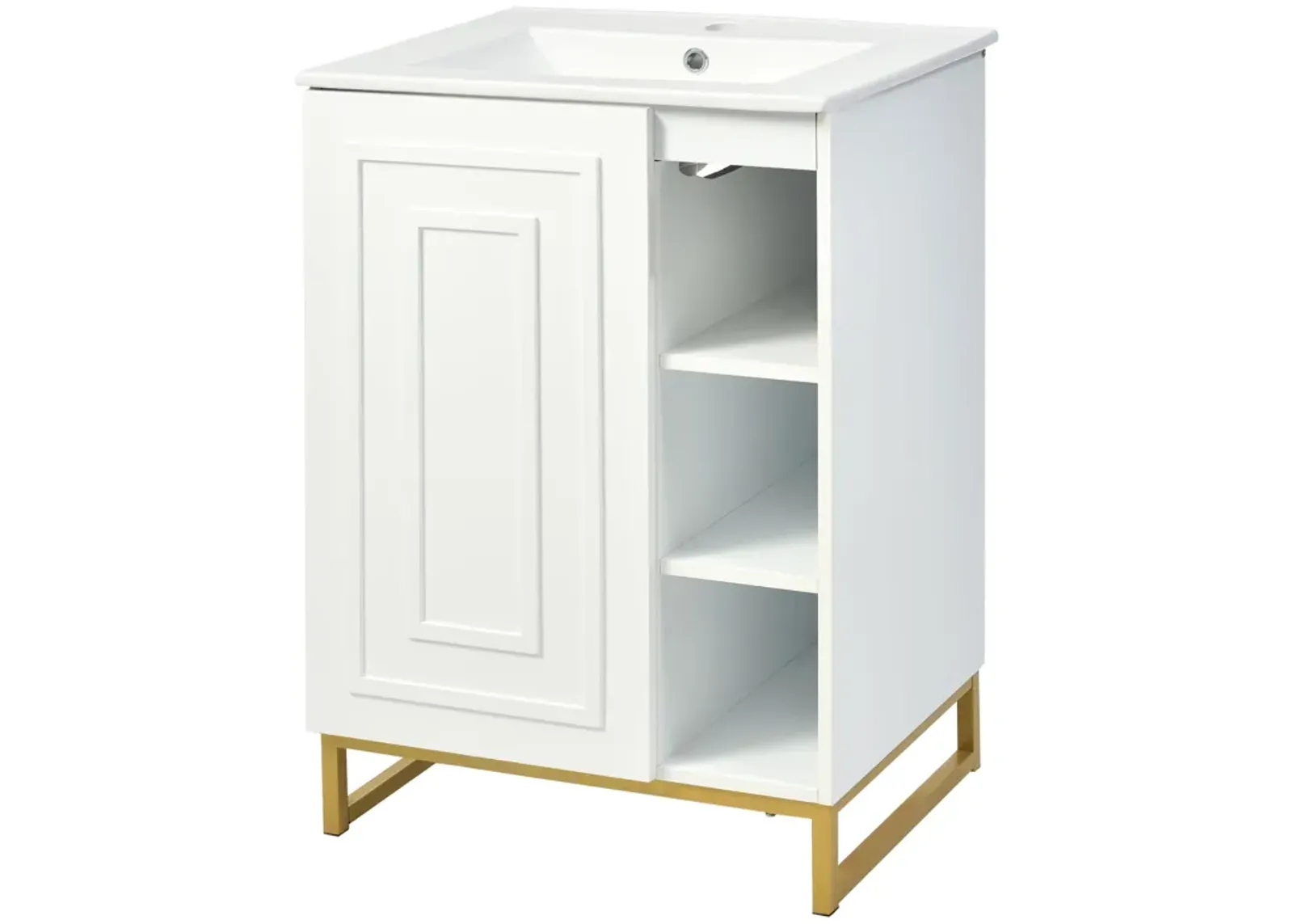 24inch Bathroom Vanity with Sink,Modern Bathroom Vanity Set,with Ceramic Sink,Gold Legs and Semi-Open Storage,for Small Space Bathroom(White)