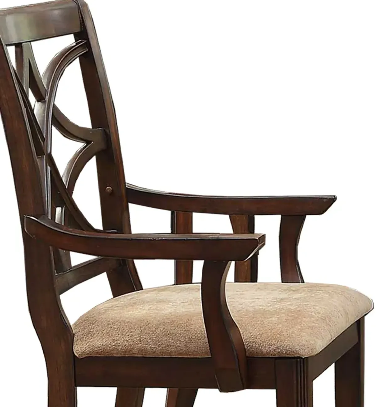 Solid Wooden Arm Chair With Beige Fabric Seat, Cherry Brown & Beige (Set Of 2)-Benzara