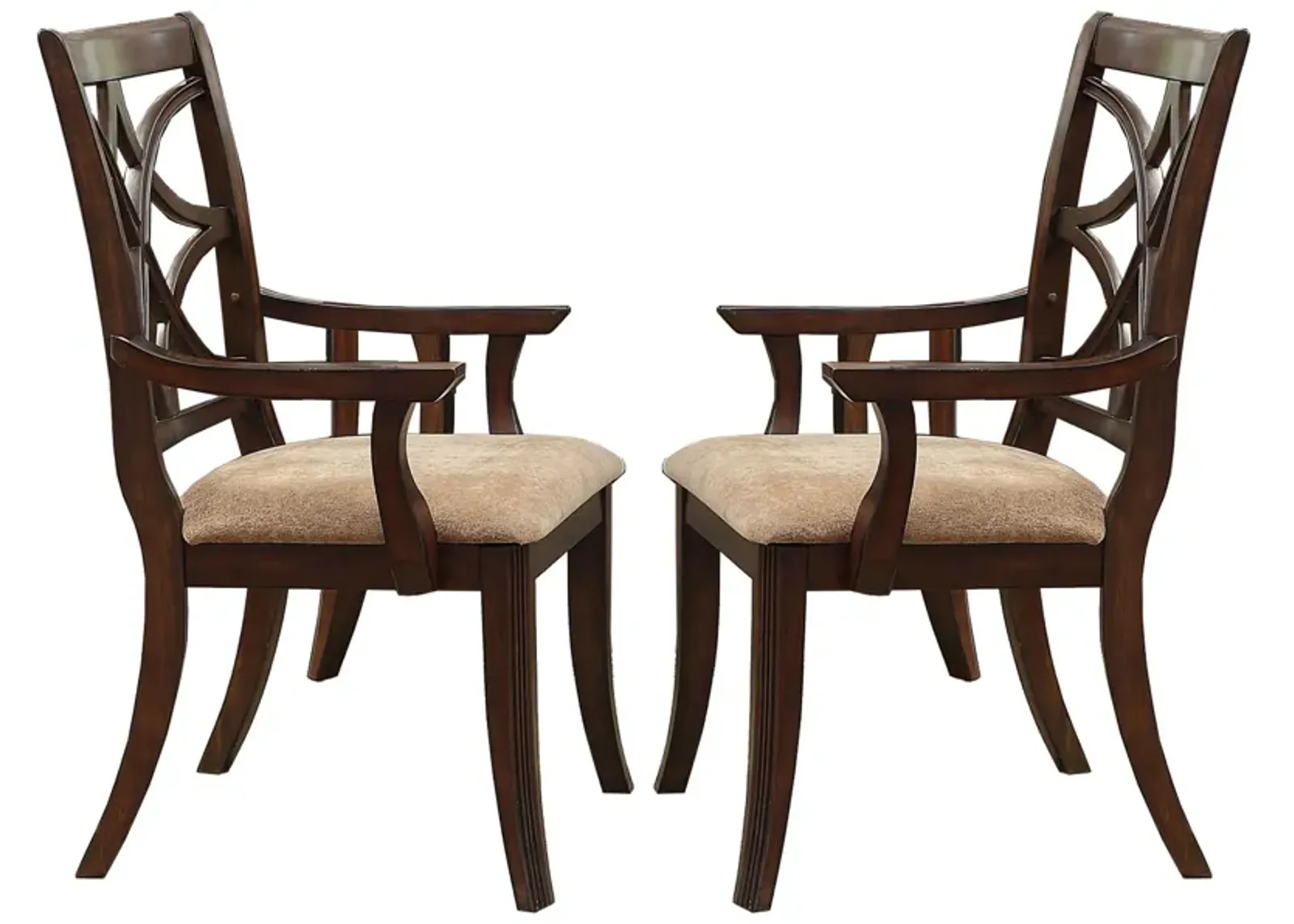 Solid Wooden Arm Chair With Beige Fabric Seat, Cherry Brown & Beige (Set Of 2)-Benzara