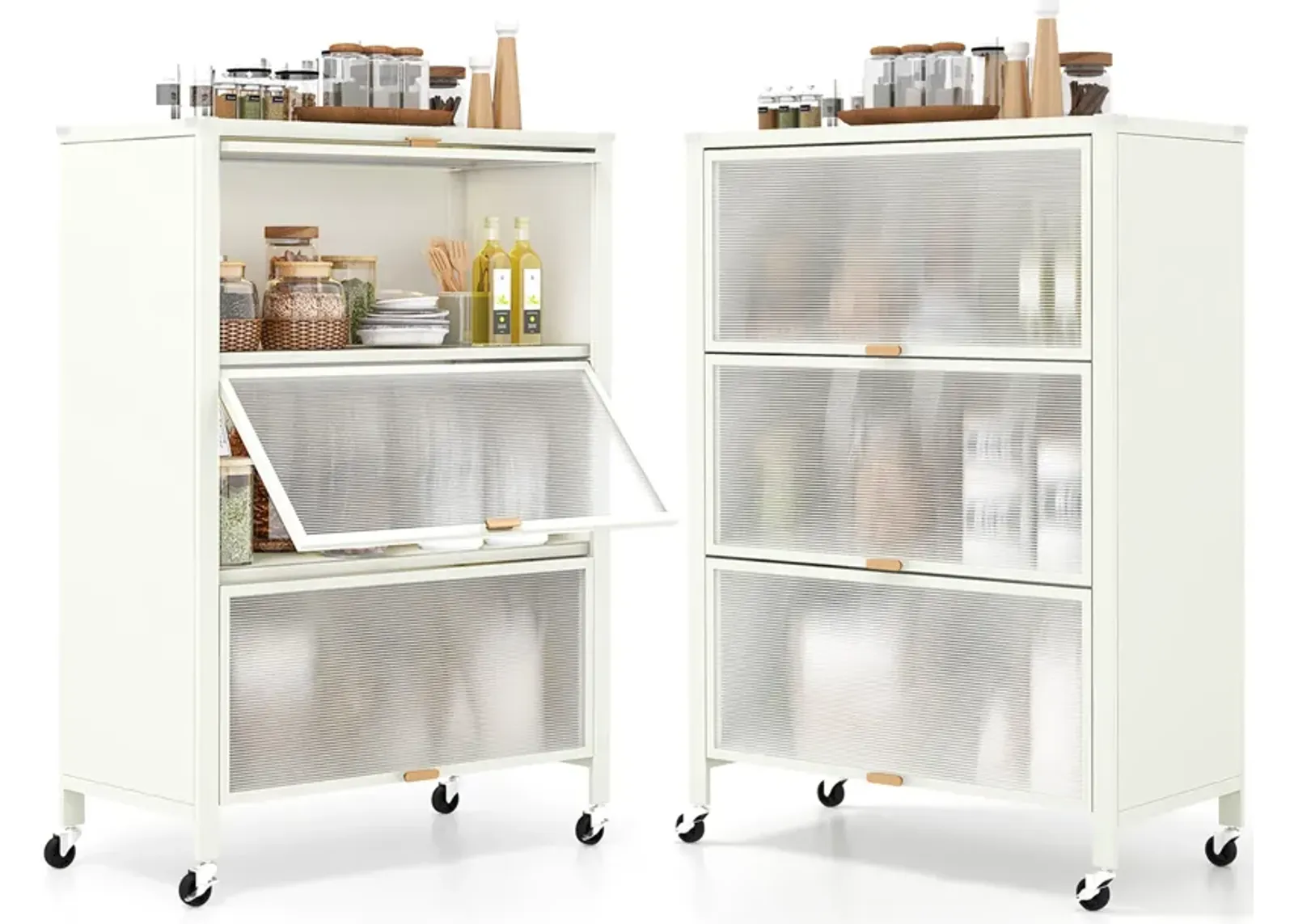 4-Tier Kitchen Bakers Rack with Flip Doors and Storage Shelves