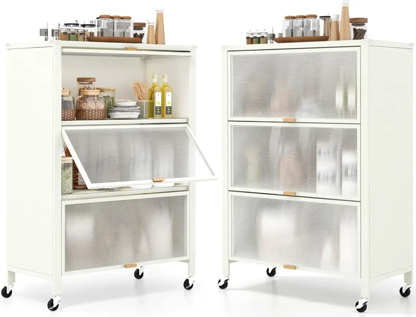 4-Tier Kitchen Bakers Rack with Flip Doors and Storage Shelves