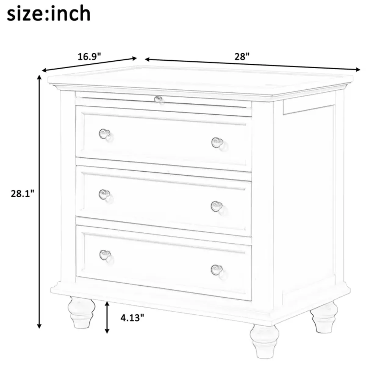 3-Drawer Storage Wood Cabinet, End Table With Pull Out Tray