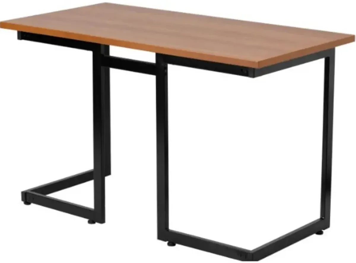 Hivvago Modern Black Metal Frame Computer Desk with Cherry Wood Finish Top