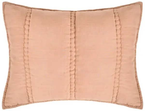 Rawi Standard Pillow Sham, 20x26 Clay Channel Stitch Ramie and Cotton - Benzara