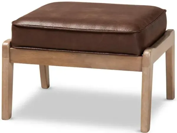 Leather Effect Fabric Upholstered Antique Oak Finished Wood Ottoman