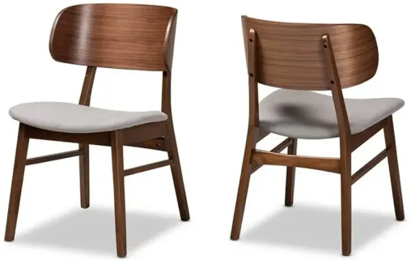 Grey Fabric Upholstered and Walnut Brown Finished Wood 2-Piece Dining Chair Set
