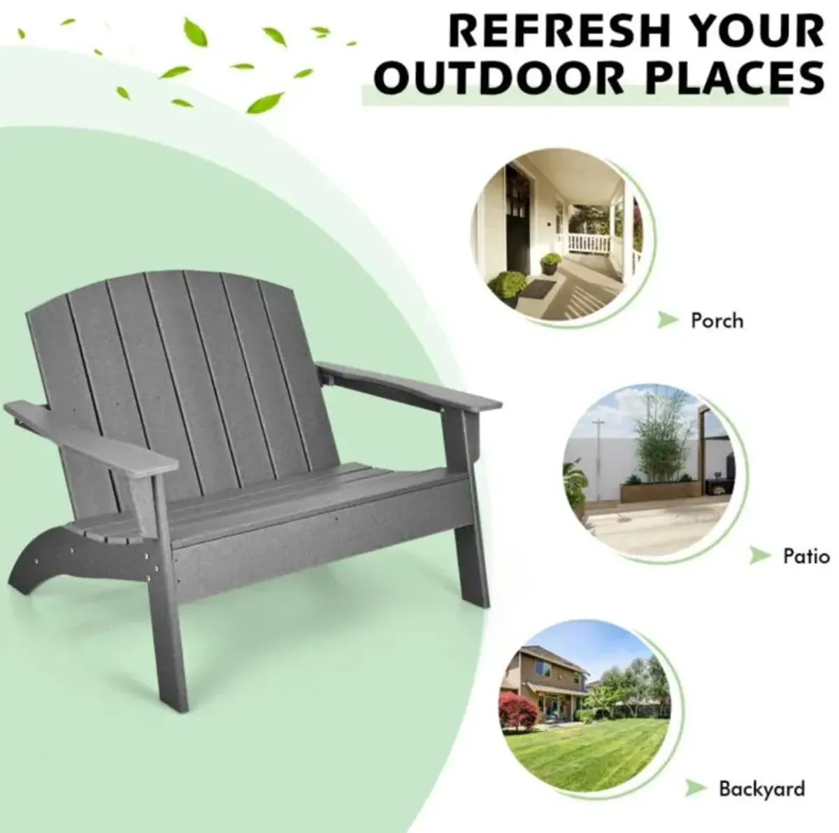 Hivvago HDPE Patio Adirondack Chair for Porch Garden Backyard-Gray