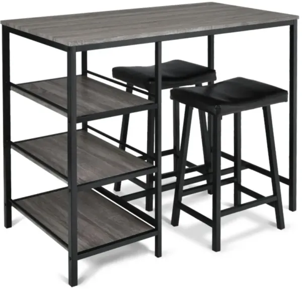 Hivvago 3 Pieces Counter Height Dining Bar Table Set with 2 Stools and 3 Storage Shelves