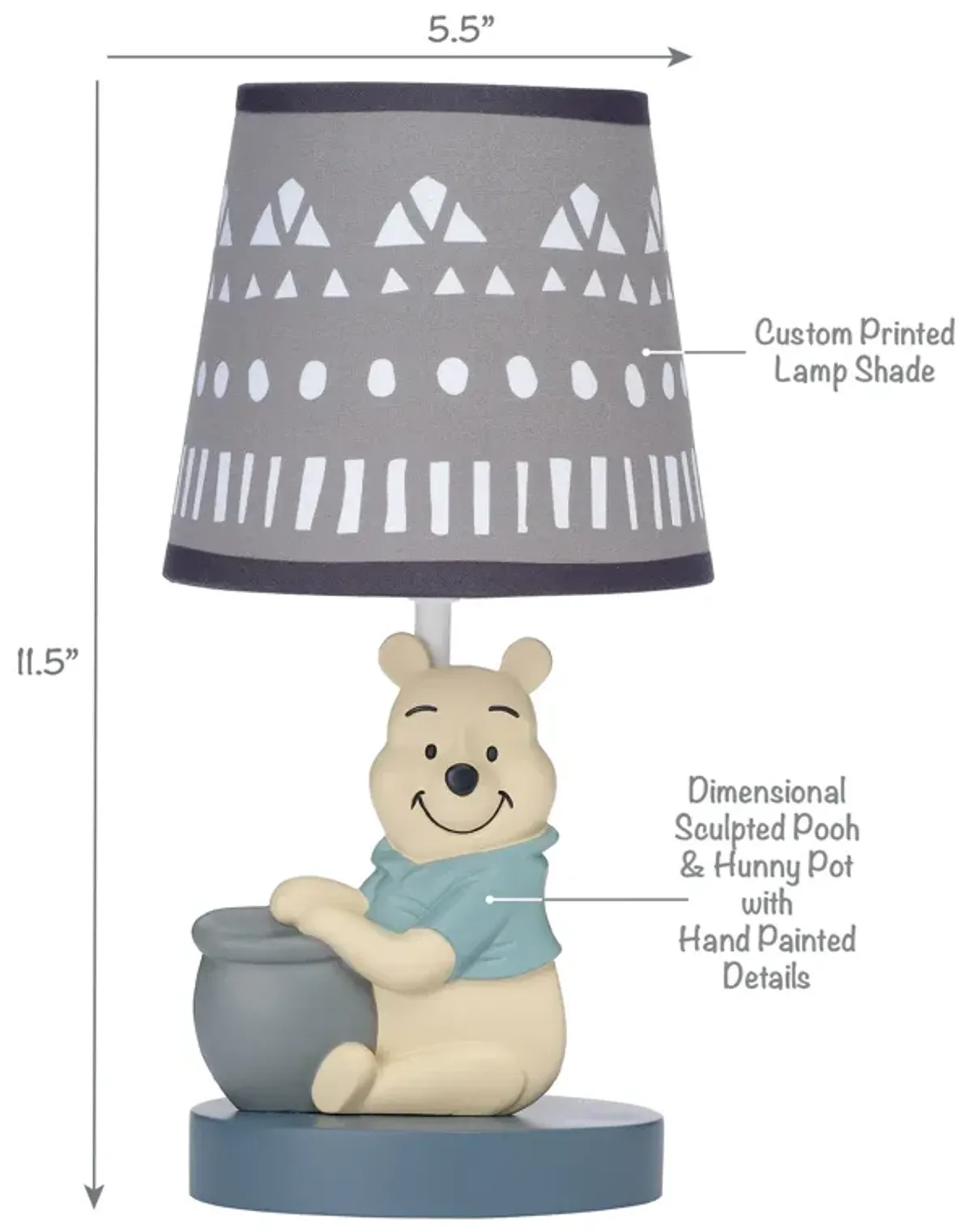 Lambs & Ivy Disney Baby Forever Pooh Gray Lamp with Shade & Bulb