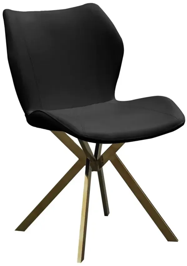 Anne 20 Inch Dining Chair, Set of 4, Vegan Faux Leather, Gold Legs, Black - Benzara