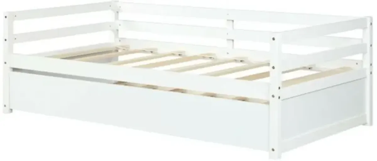 QuikFurn Twin/Twin Dorm Style Trundle Daybed Platform Bed Frame in White