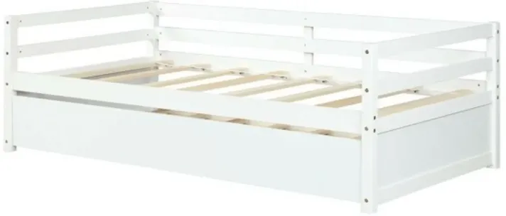 QuikFurn Twin/Twin Dorm Style Trundle Daybed Platform Bed Frame in White