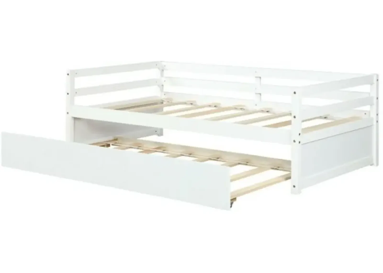 QuikFurn Twin/Twin Dorm Style Trundle Daybed Platform Bed Frame in White