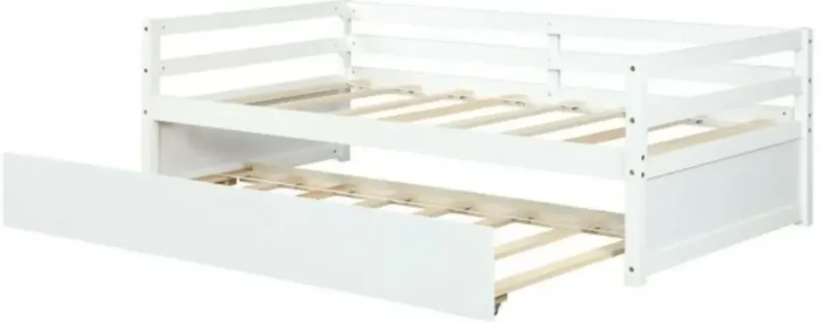 QuikFurn Twin/Twin Dorm Style Trundle Daybed Platform Bed Frame in White