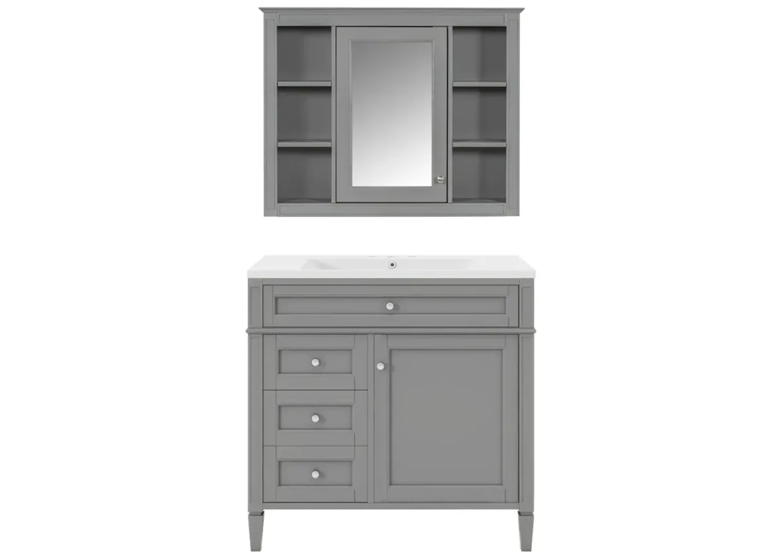 Mirror Vanity with Storage Cabinet Modern Bathroom Vanity Set in Grey